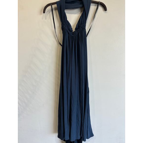 All Dressed Up Brand Silk Halter Dress Womens Size Small Blue Flowy Coastal Boho - Picture 1 of 6